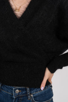 Mohair Cross-Over Sweater - Black