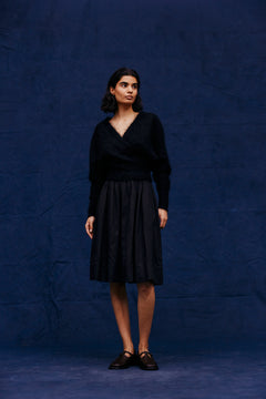 Mohair Cross-Over Sweater - Black