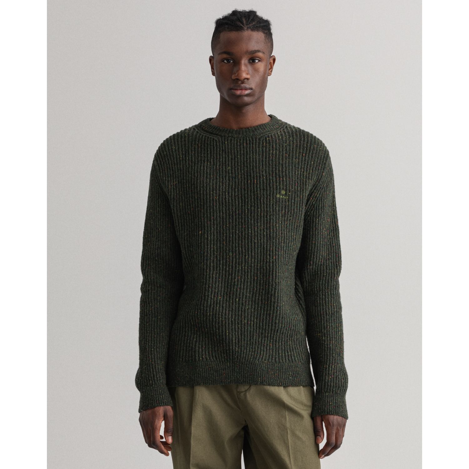 D2. Neps Ribbed Crew Neck Sweater - Tartan Green