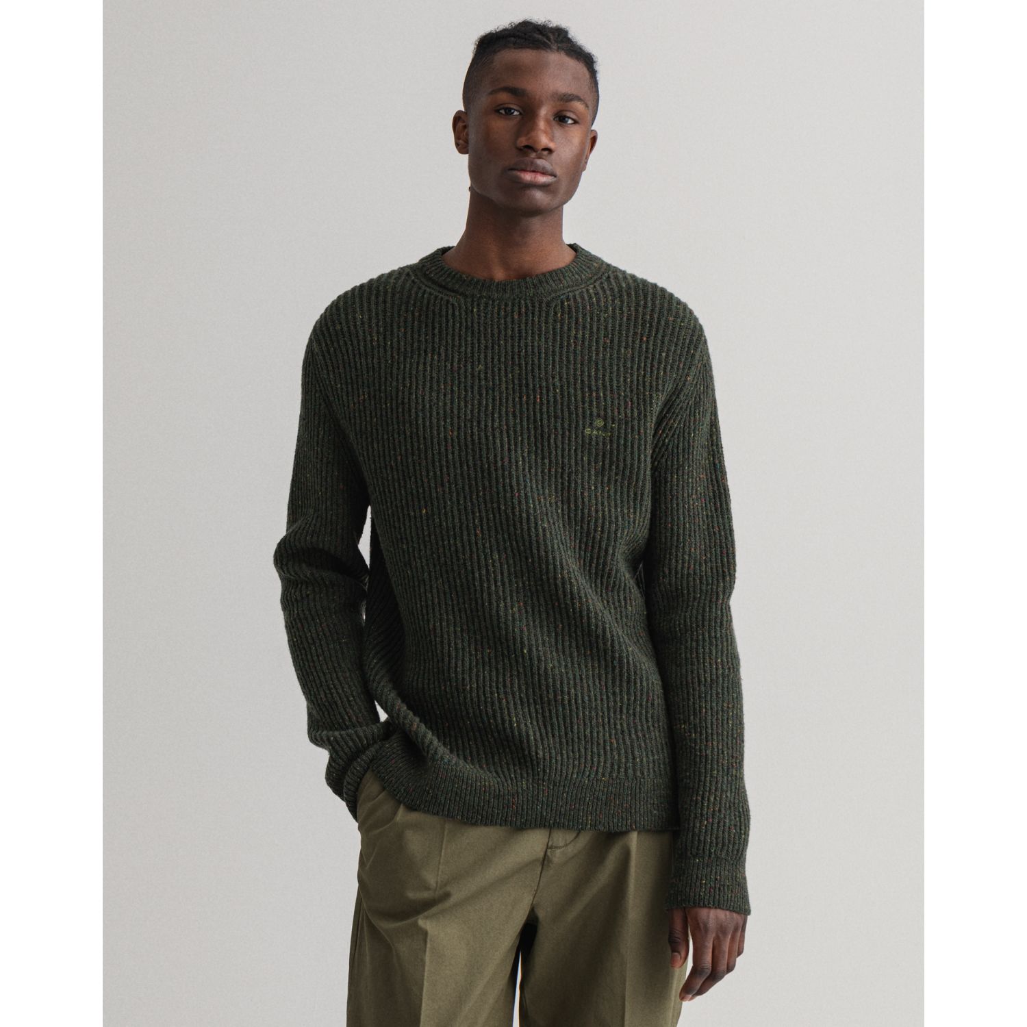 D2. Neps Ribbed Crew Neck Sweater - Tartan Green