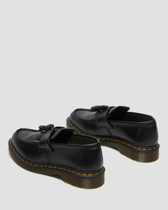 Adrian Yellow Stitch Leather Tassle Loafers - Black Vintage Smooth