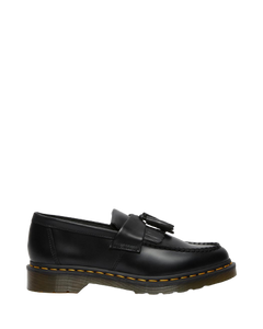 Adrian Yellow Stitch Leather Tassle Loafers - Black Vintage Smooth