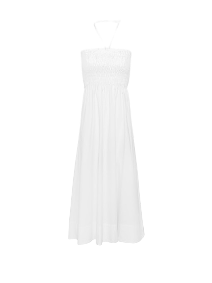 Poplin Smocked Dress - White