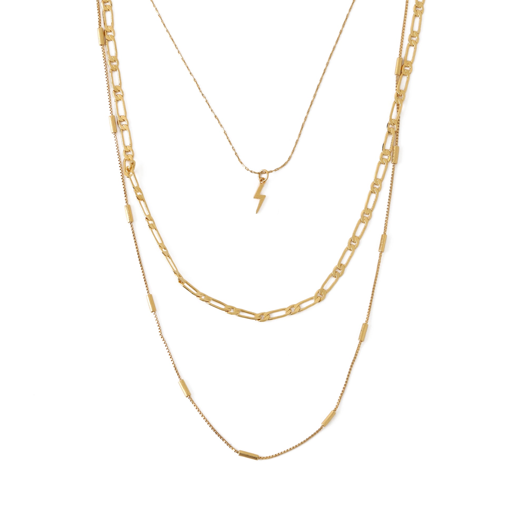 Lightning 3-Row Necklace - Pale Gold
