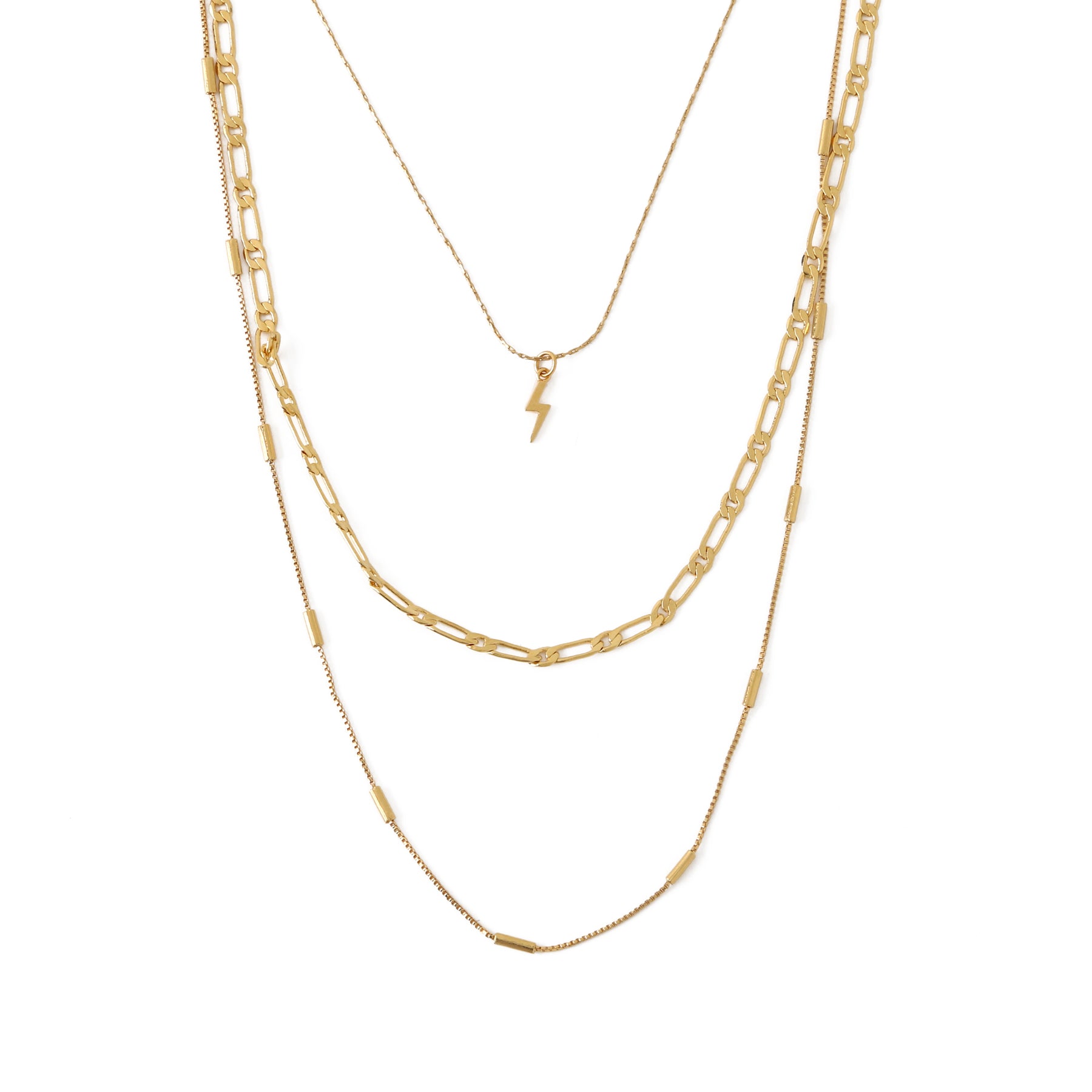 Lightning 3-Row Necklace - Pale Gold
