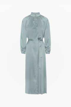 Silk Satin Bohemian Wide Dress - French Blue