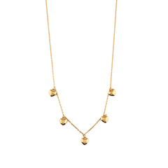 Puffed Heart Multi Drop Necklace - Pale Gold