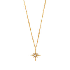 Pearl Starburst Charm Necklace - Pale Gold