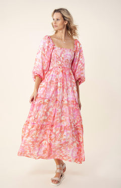 Ilona Long Dress Rayon-Silk - Pink