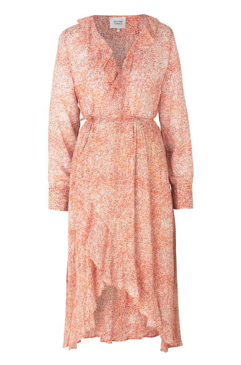 Floral LS Wrap Dress - Apricot Brandy - Second Female - Kjoler - VILLOID.no