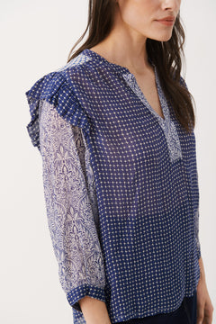 OrianaPW Blouse - Blue Border Print