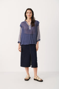 OrianaPW Blouse - Blue Border Print