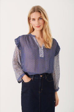 OrianaPW Blouse - Blue Border Print