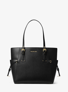 Voyager Medium Crossgrain Leather Tote Bag - Black
