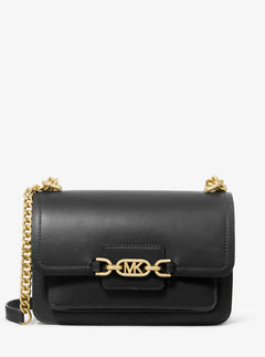 Heather Large Leather Shoulder Bag - Black