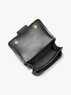 Heather Large Leather Shoulder Bag - Black