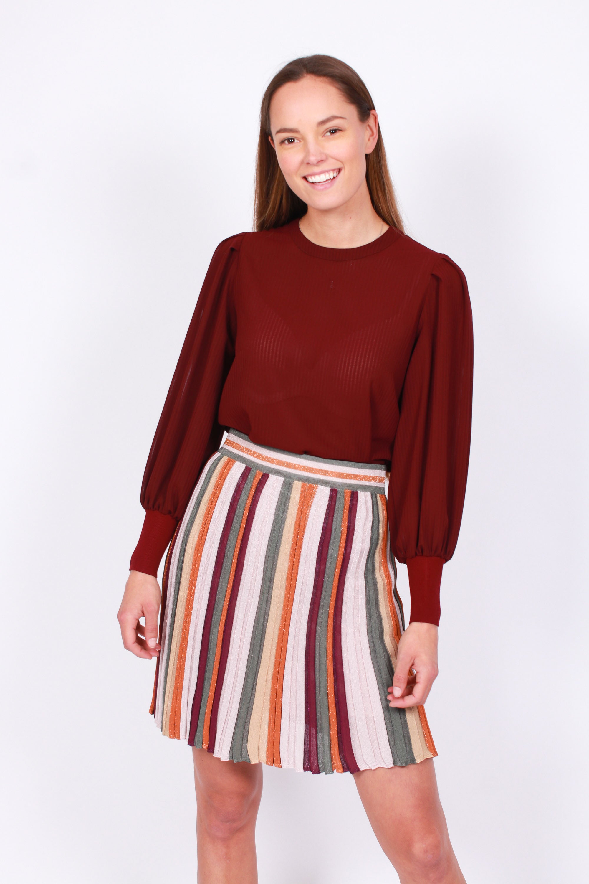 Pleated Stripe Skirt - Multicolor - MAUD - Skjørt - VILLOID.no