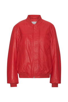 Leather Bomber Jacket - Chinese Red