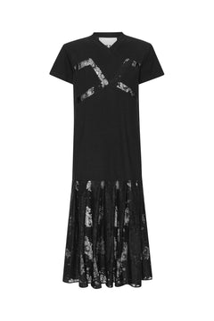 Lace Mix Pleat Dress - Black