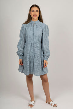 Sealed Broderie Anglaise Dress - Dusty Blue