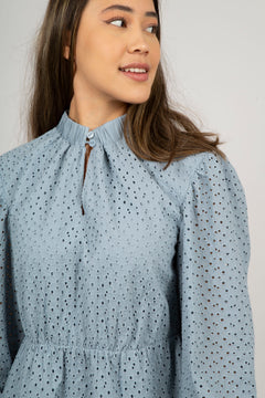 Sealed Broderie Anglaise Dress - Dusty Blue