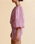 Sequins Puff Sleeve Mini Dress - Pink