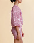 Sequins Puff Sleeve Mini Dress - Pink