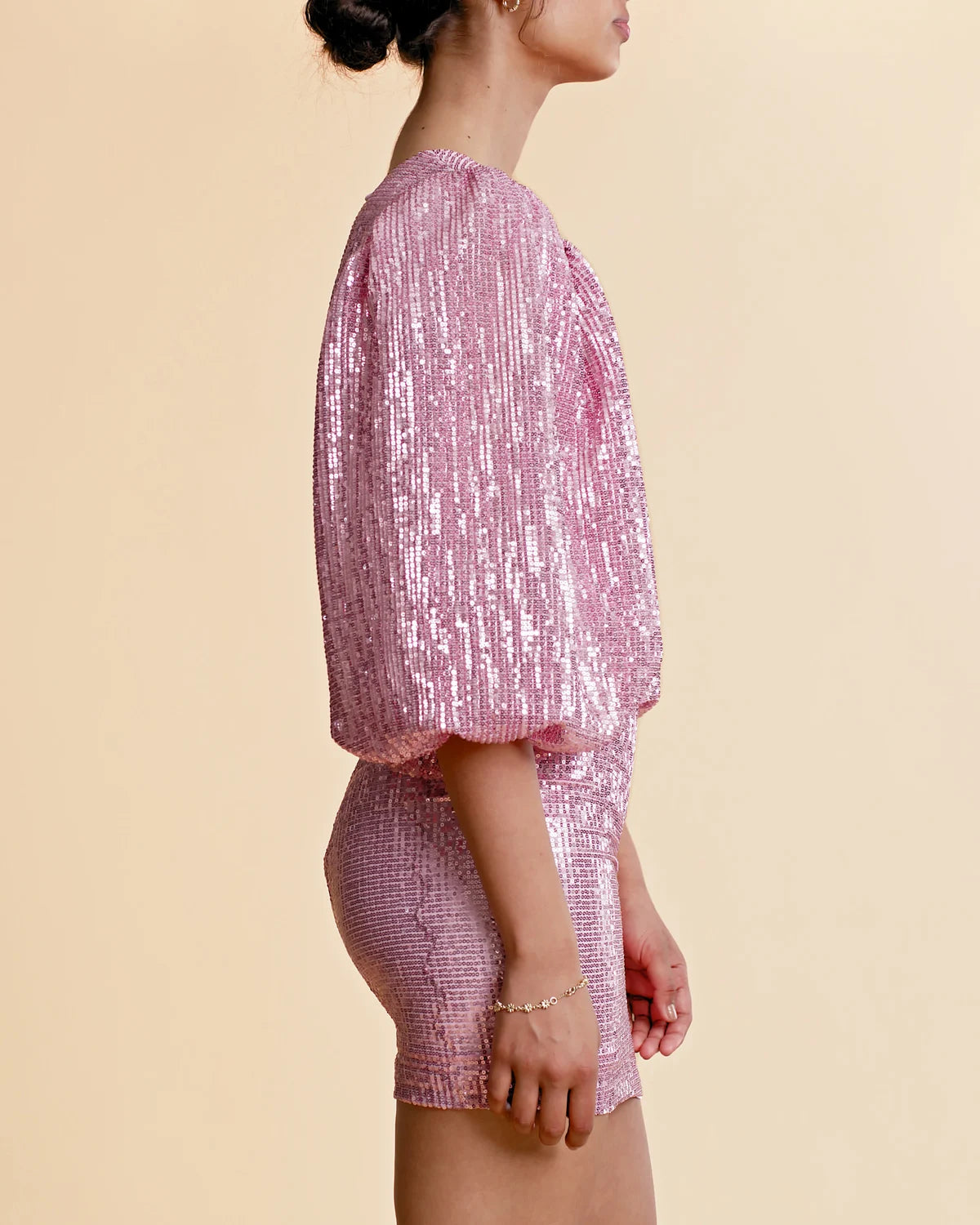 Sequins Puff Sleeve Mini Dress - Pink