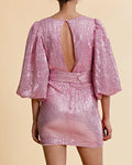 Sequins Puff Sleeve Mini Dress - Pink