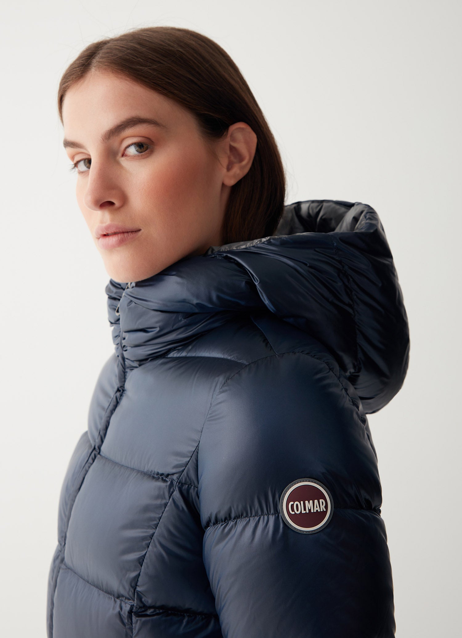 Long Iridescent Down Jacket - Navy Blue/Dark Steel