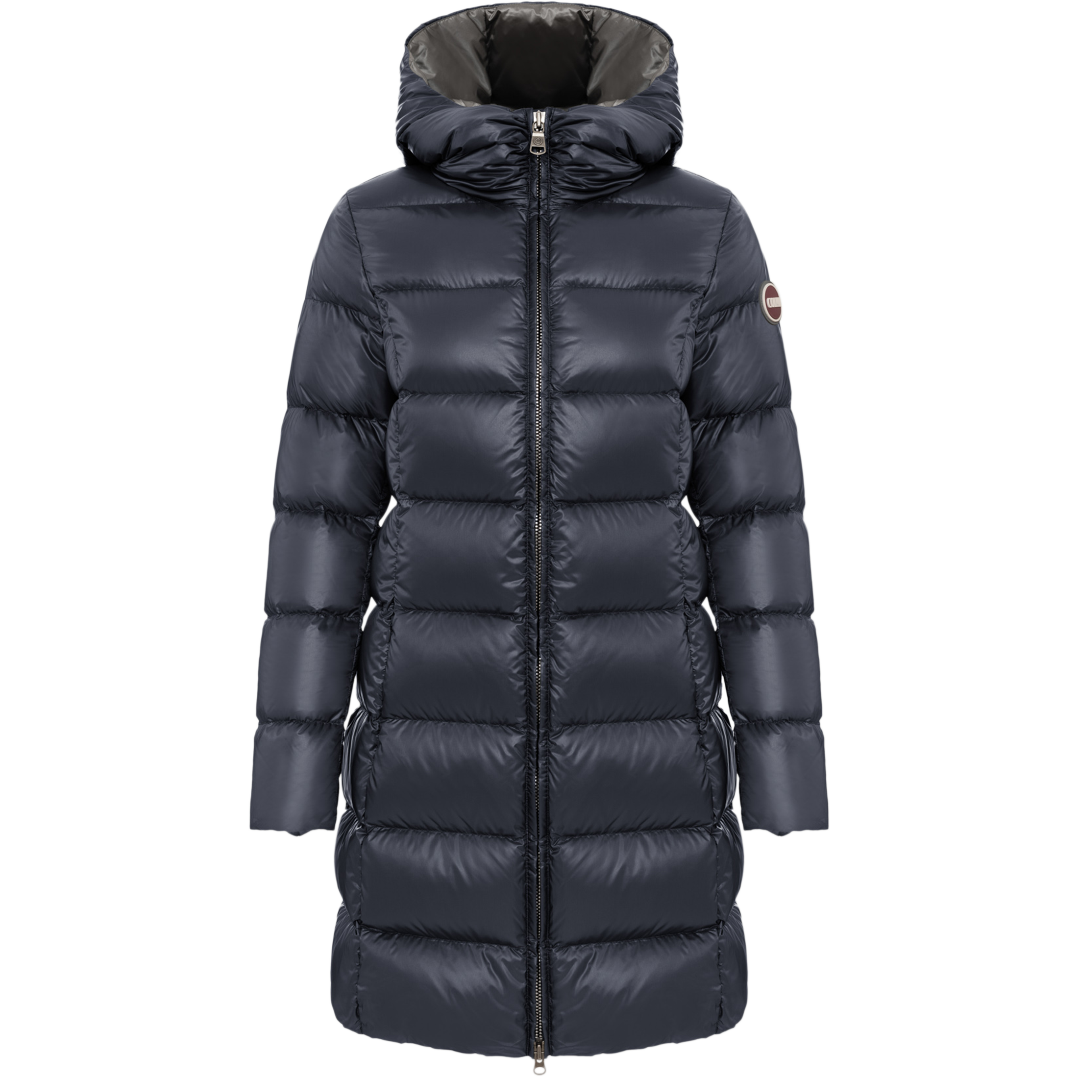 Long Iridescent Down Jacket - Navy Blue/Dark Steel