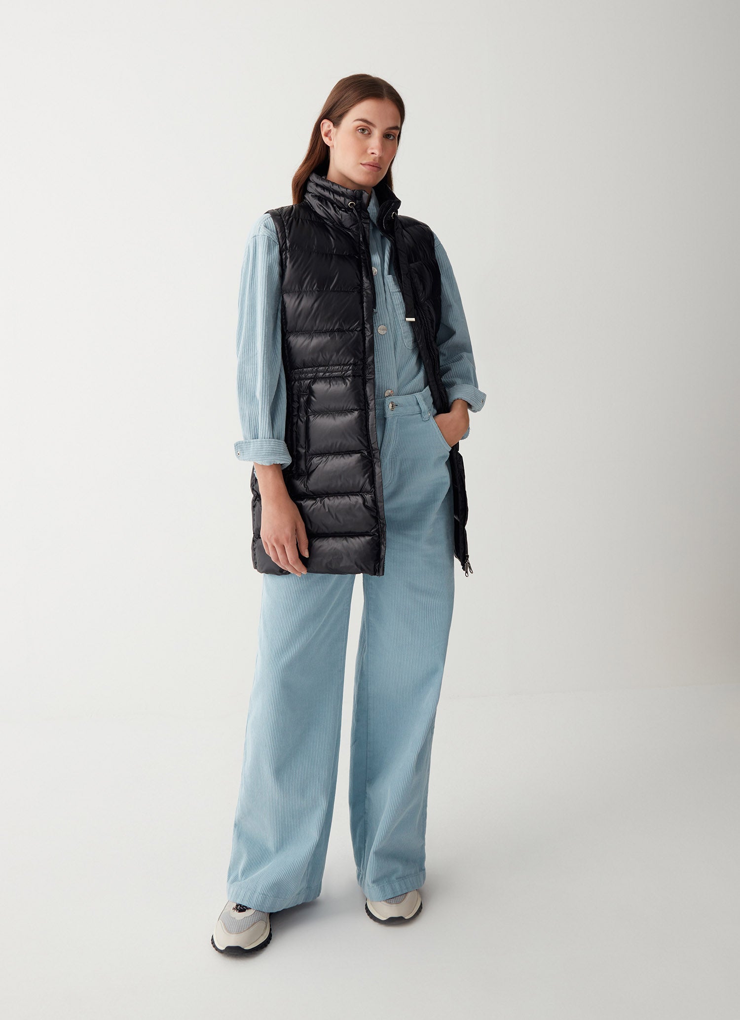 Maxi Down Vest With Drawstring - Black