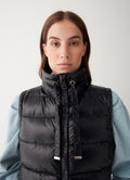 Maxi Down Vest With Drawstring - Black