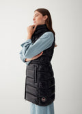 Maxi Down Vest With Drawstring - Black