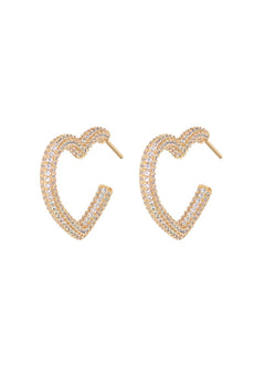 Stone Covered Heart Hoops - Clear