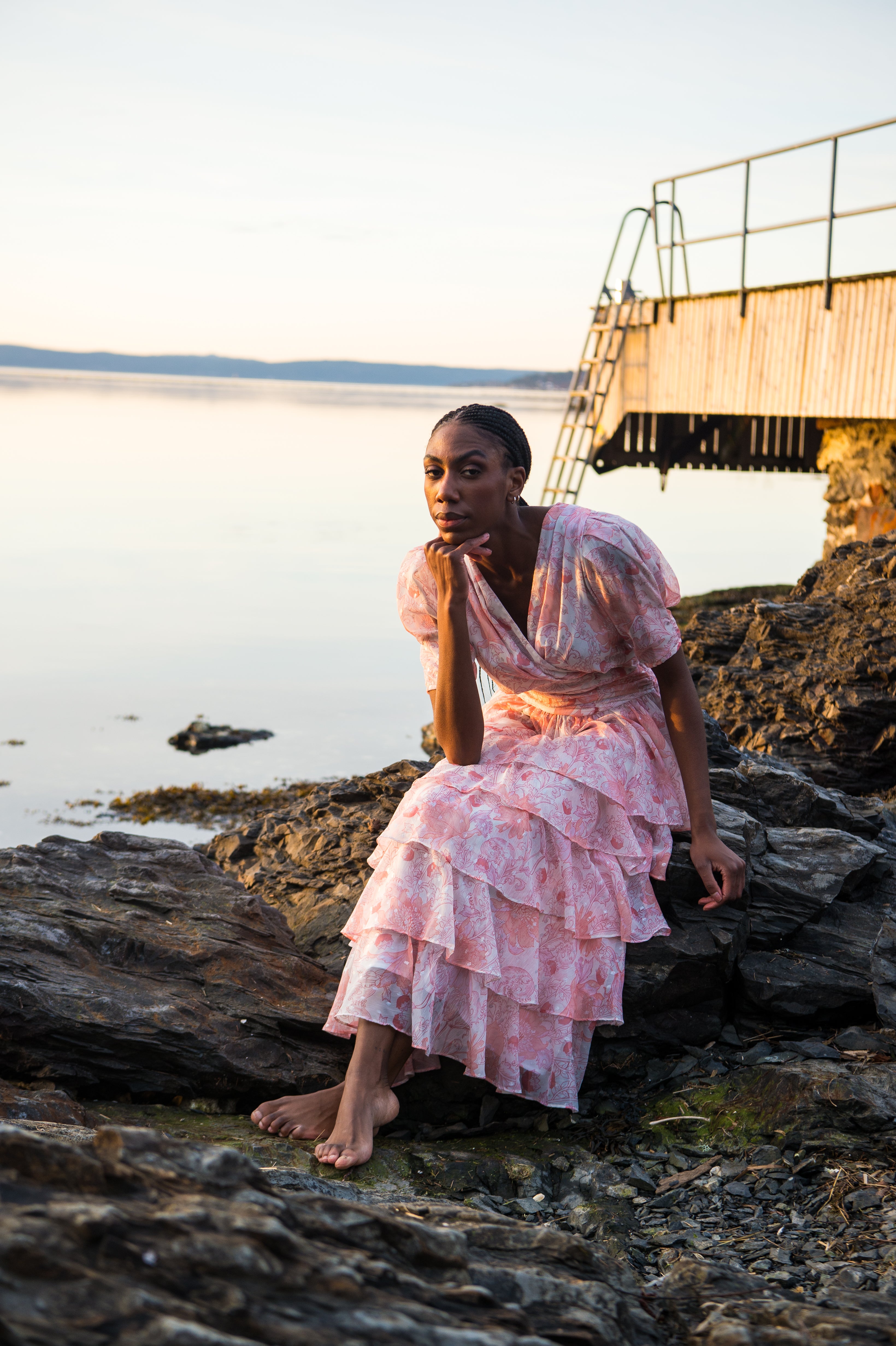 Jade Shimmering Goddess Dress - Shell Pink