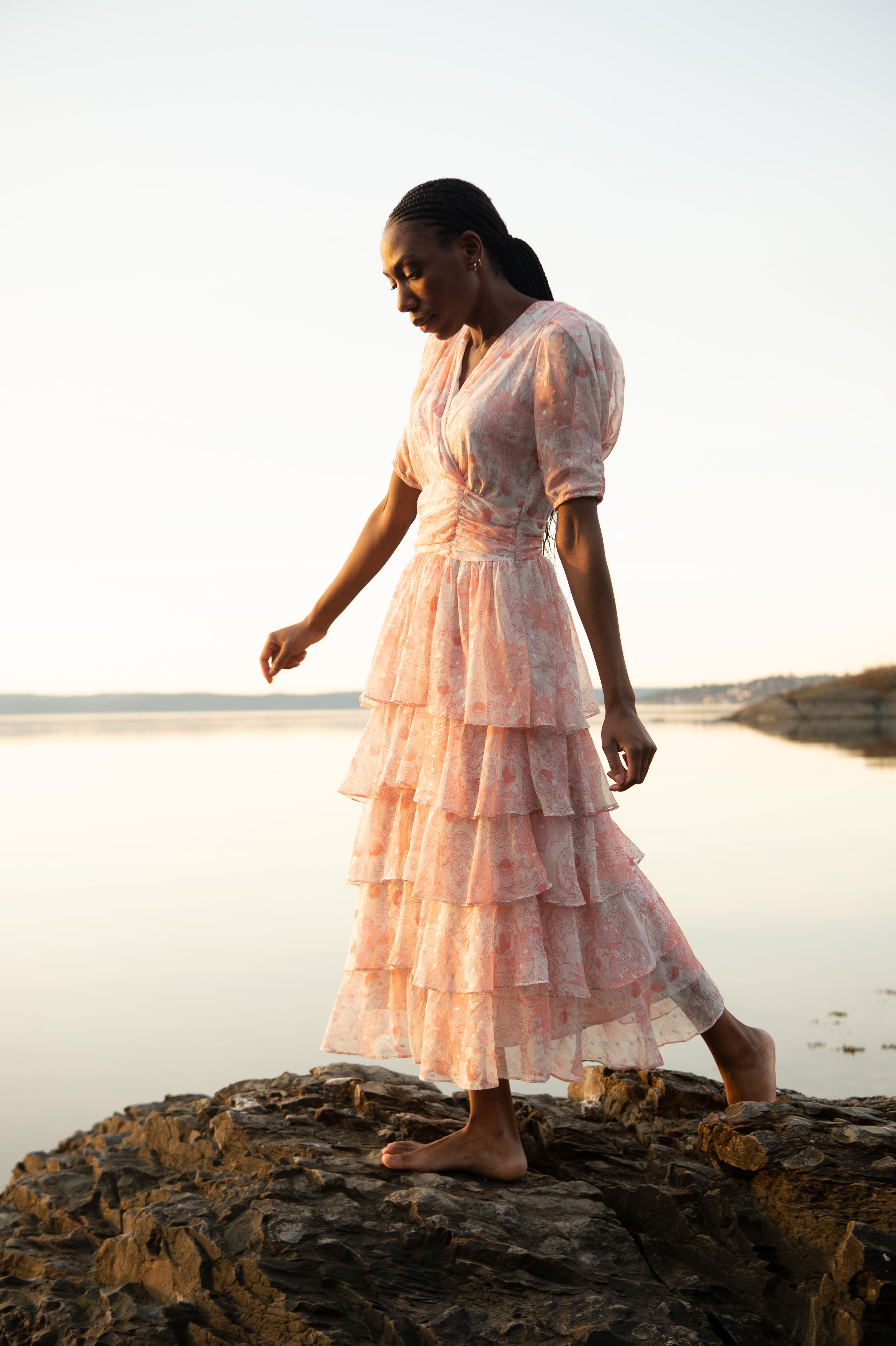 Jade Shimmering Goddess Dress - Shell Pink