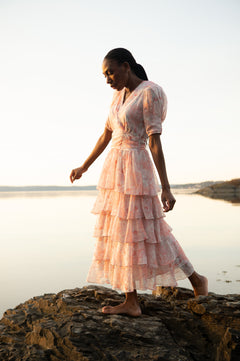 Jade Shimmering Goddess Dress - Shell Pink