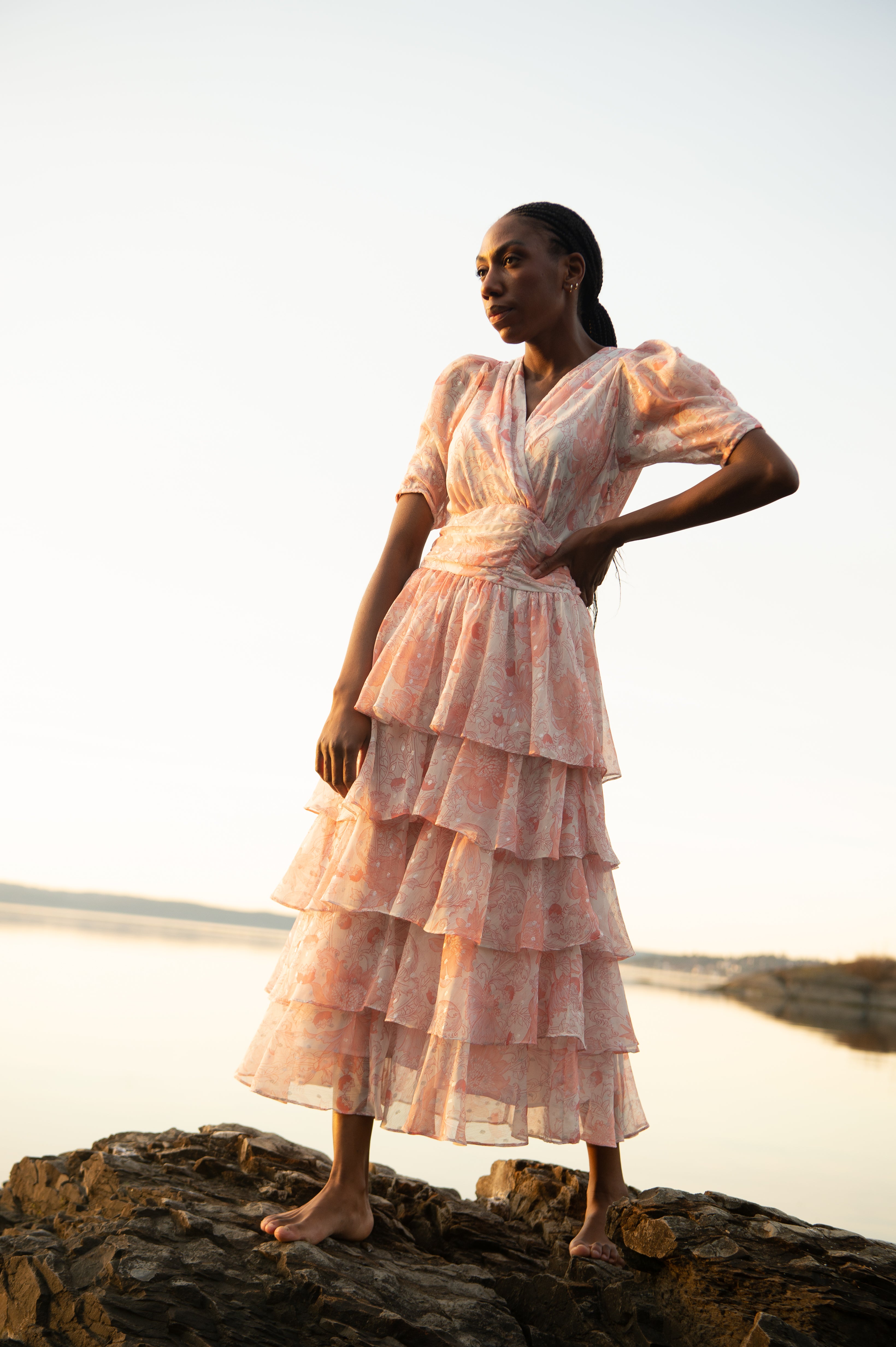 Jade Shimmering Goddess Dress - Shell Pink