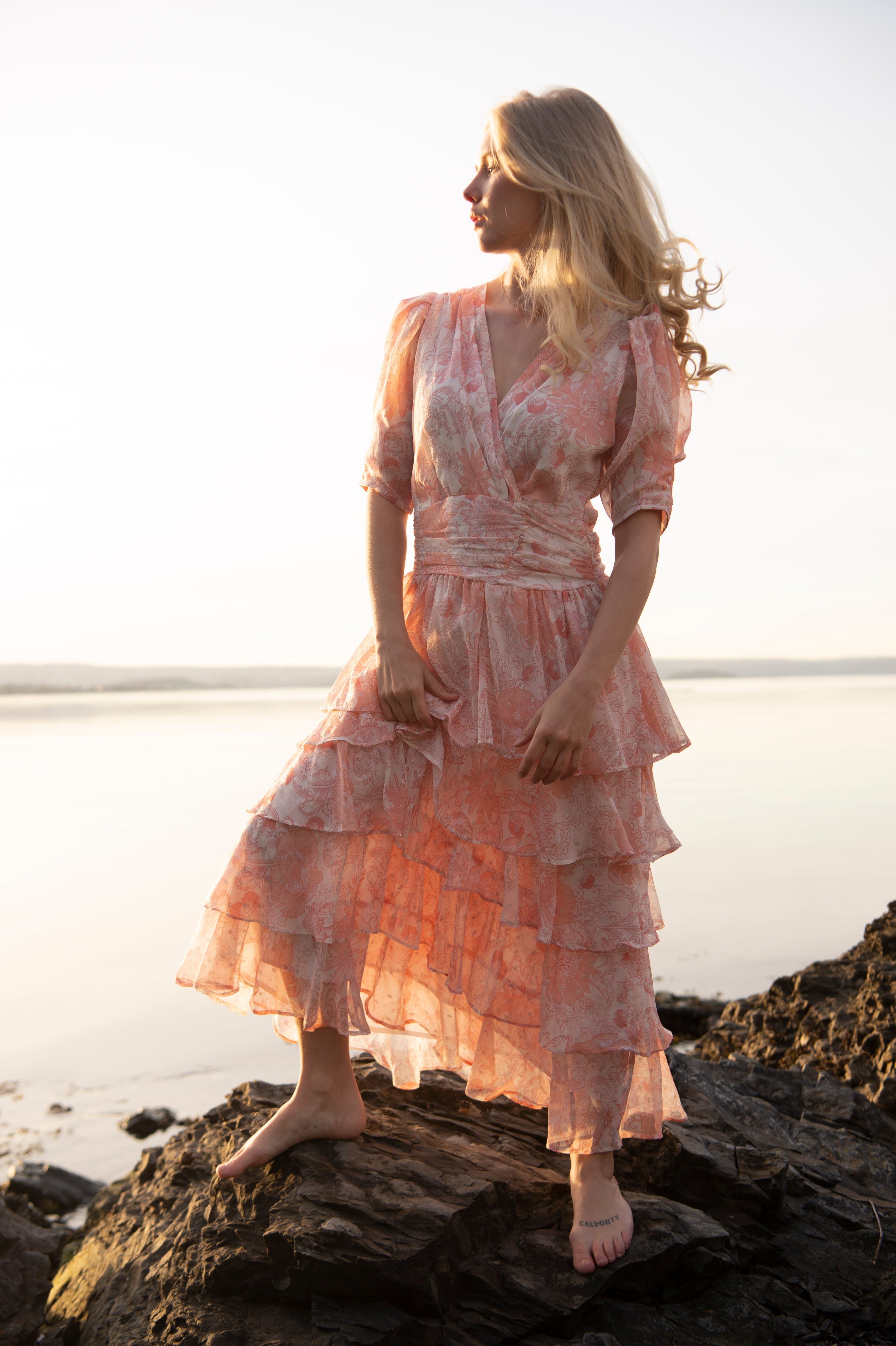Jade Shimmering Goddess Dress - Shell Pink