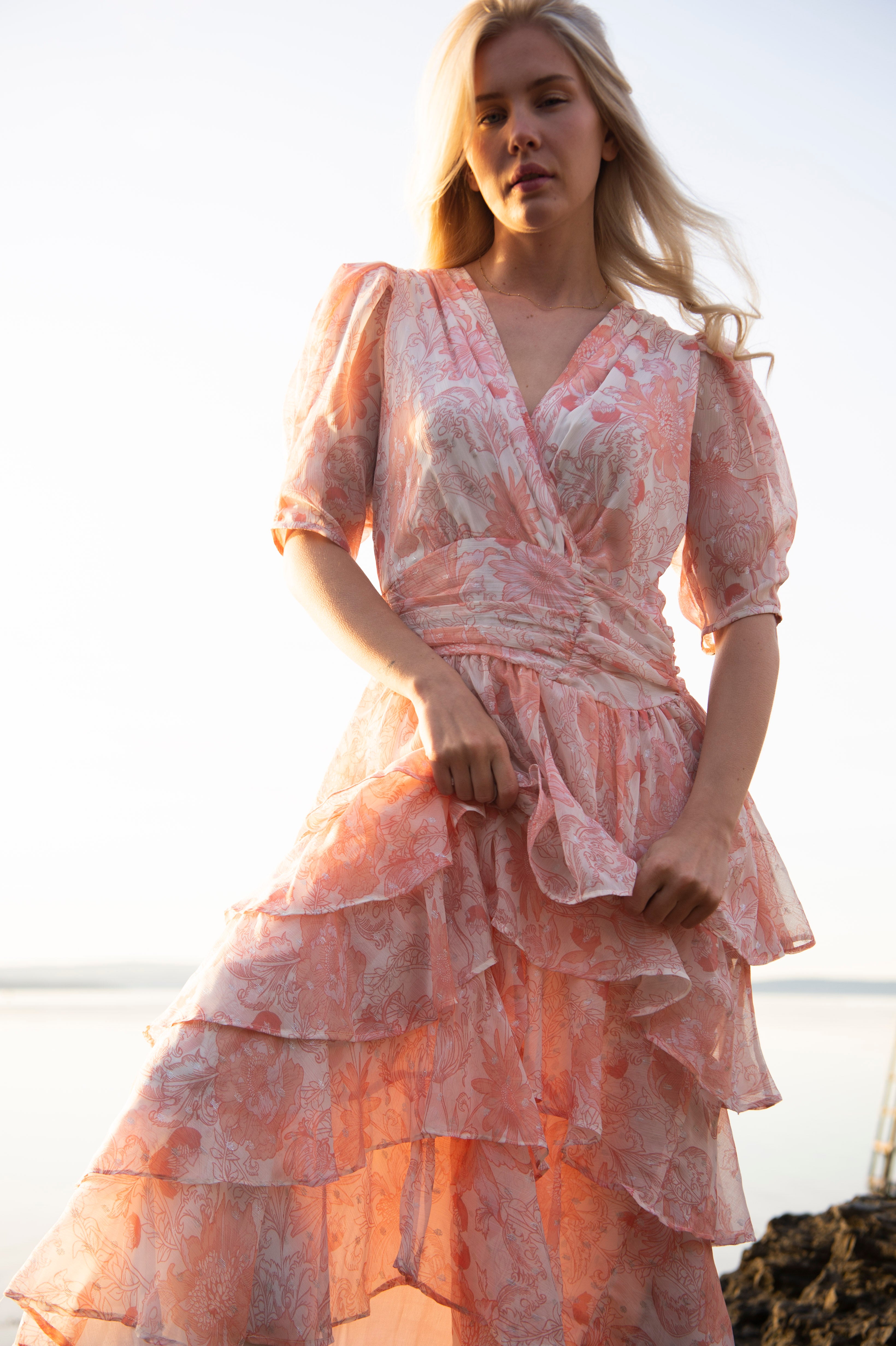 Jade Shimmering Goddess Dress - Shell Pink