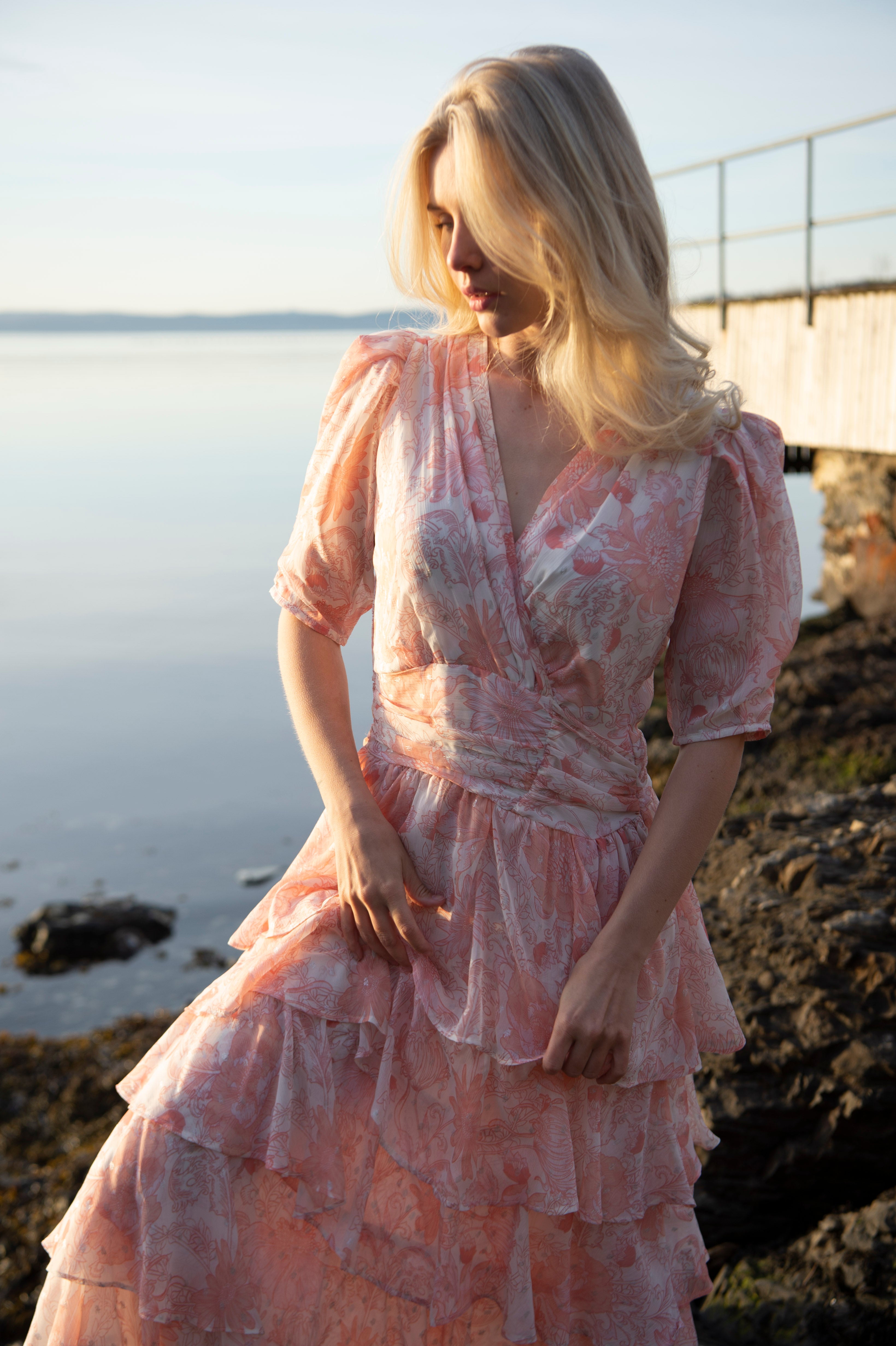 Jade Shimmering Goddess Dress - Shell Pink