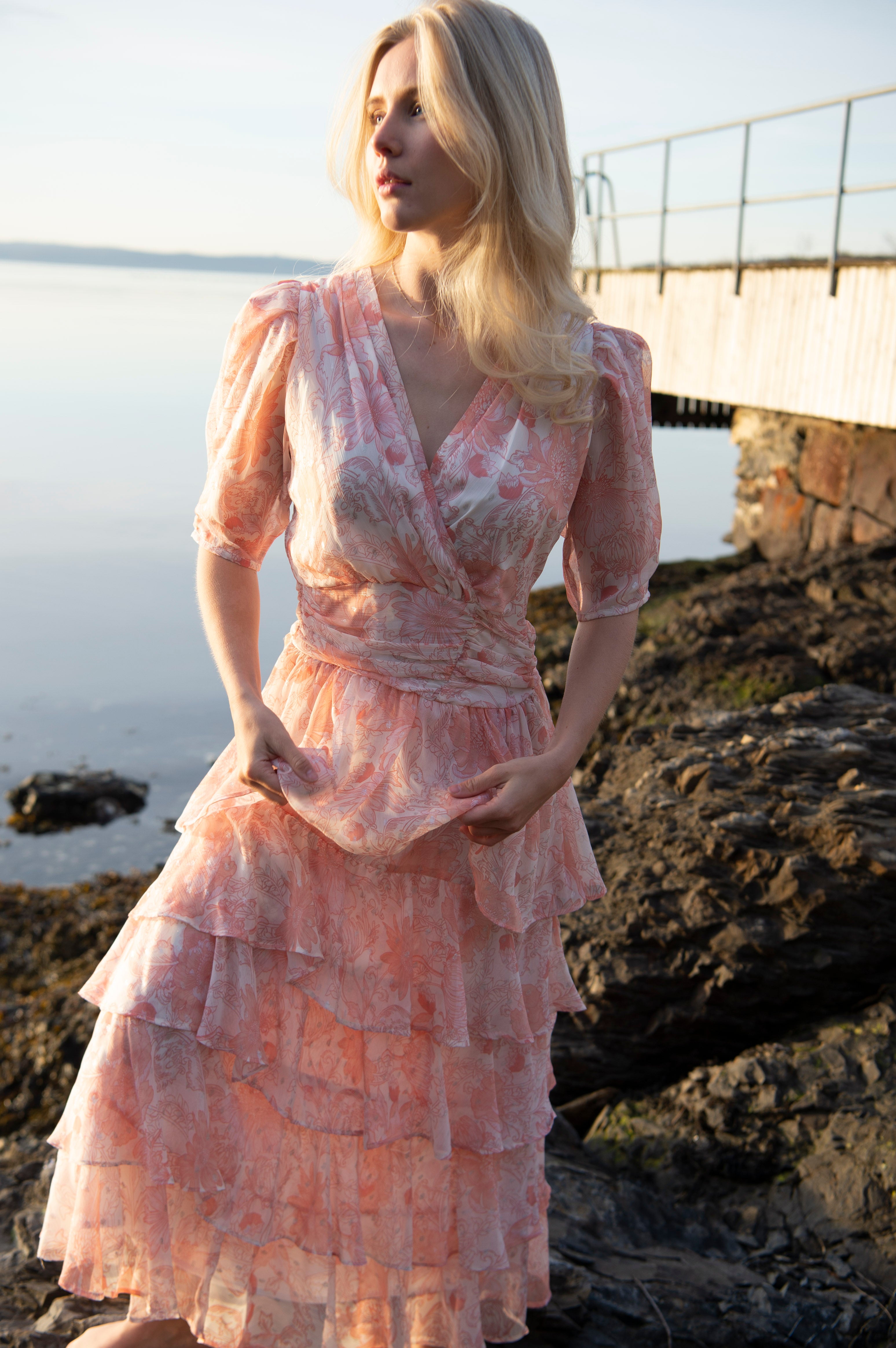 Jade Shimmering Goddess Dress - Shell Pink