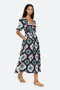 Aveline Tie Dye Print Puff Slv Dress - Teal