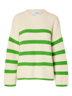 Bloomie Ls Knit O-Neck - Snow White/Classic Green