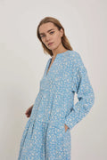 Bomba Short Dress - Blue W. White Flower Print