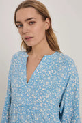 Bomba Short Dress - Blue W. White Flower Print