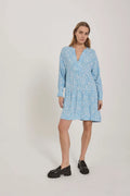 Bomba Short Dress - Blue W. White Flower Print