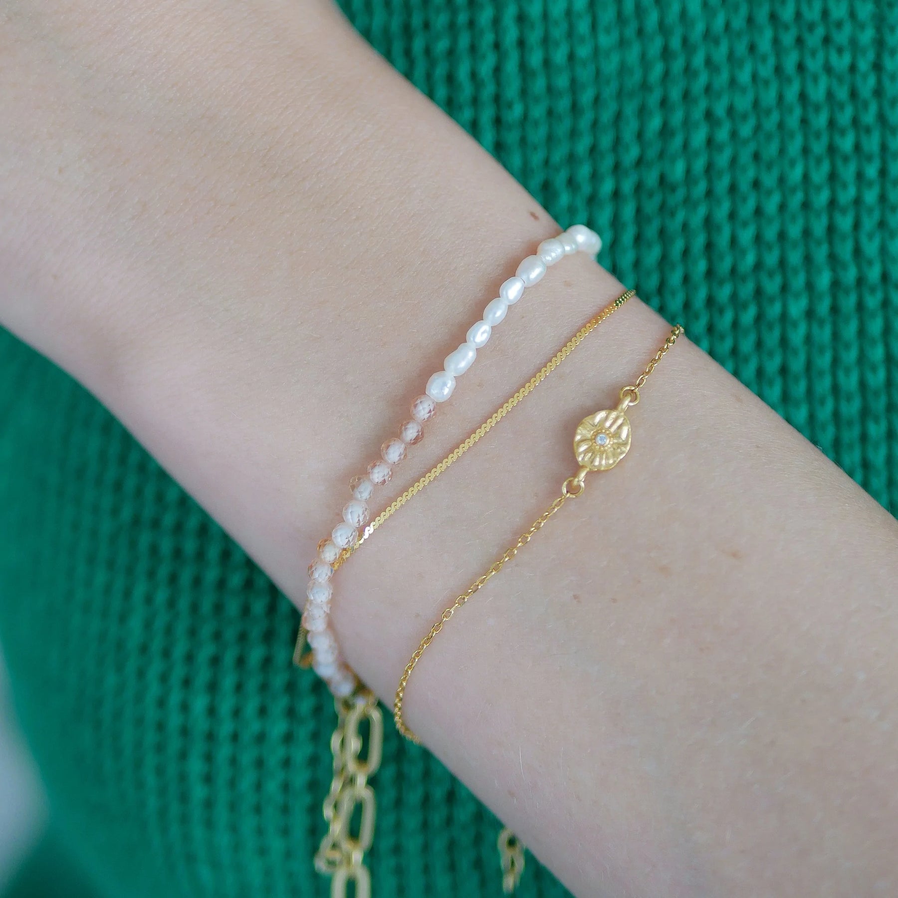 Gabriella Bracelet - Green, Peach And Pearl