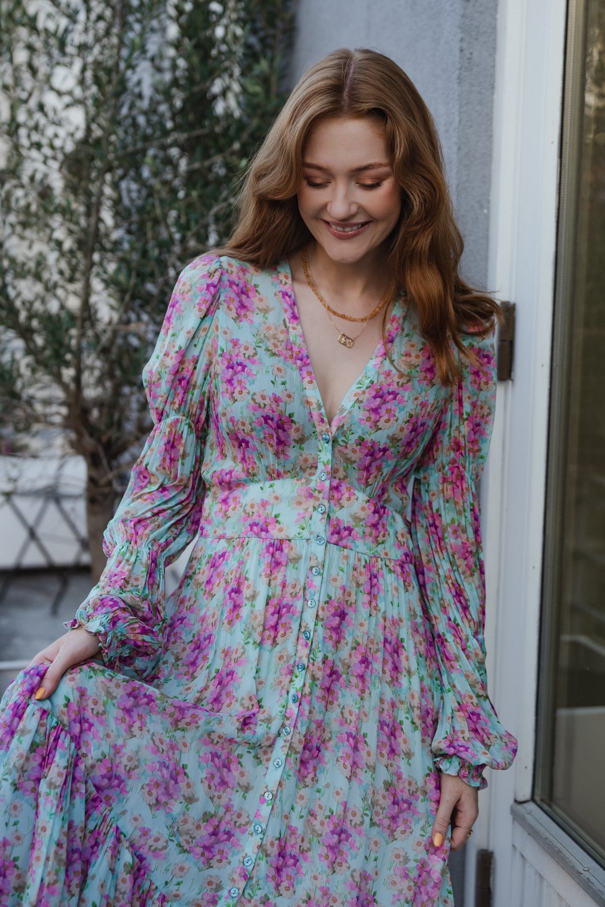 Maxi Dress Ganni Dress Georgette GANNI Georgette Shirred Floral